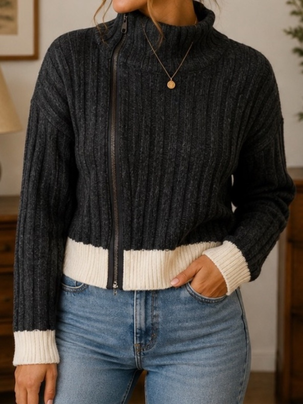RACHEL Rachel Roy Zip Cardigan Sweater
